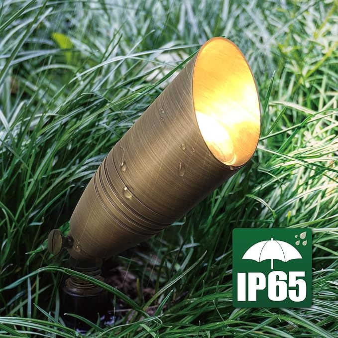 GKOLED 12-Pack Solid Brass Landscape Spotlight, 12V AC/DC Low Voltage Landscape Lights, Outdoor Directional LED Uplight Waterproof Fixture with ABS Ground Spike, Garden Spot Up Light Without Bulb