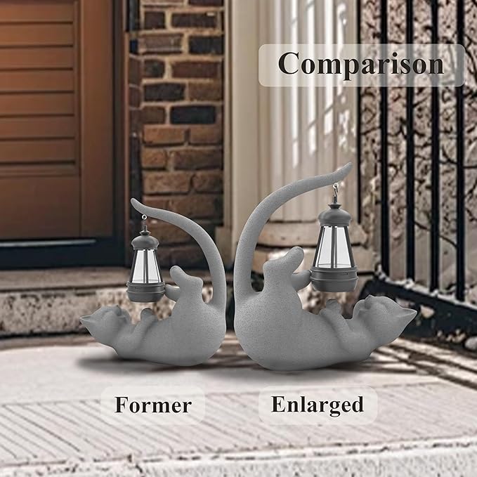 Solar Cat Garden Statue 15 Inch Porch Patio Decor for Outside Yard Decoration Outdoor Unique Housewarming Gardening Birthday Gifts for Cat Lovers Women Grandma