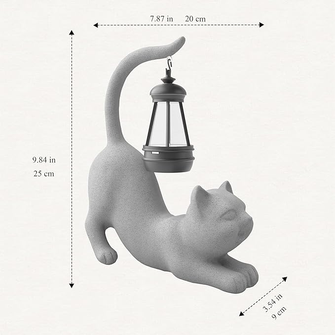 Solar Cat Garden Statue 10 Inch Porch Patio Decor for Outside Yard Decoration Outdoor Unique Housewarming Gardening Birthday Gifts for Cat Lovers Women Grandma