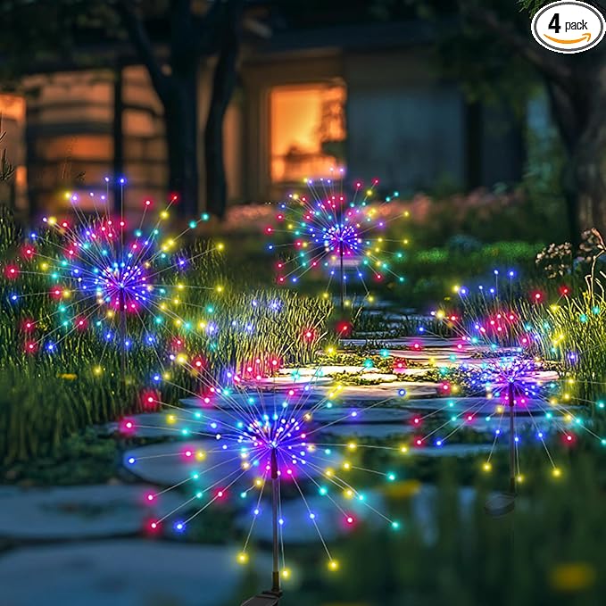 Garden Decor Solar Lights Outdoor,4Pack 120LED Waterproof Colorful Solar Garden Lights Your Outdoor Decoration,Yard, Patio, Porch,Flower Pot,Pathway,Christmas