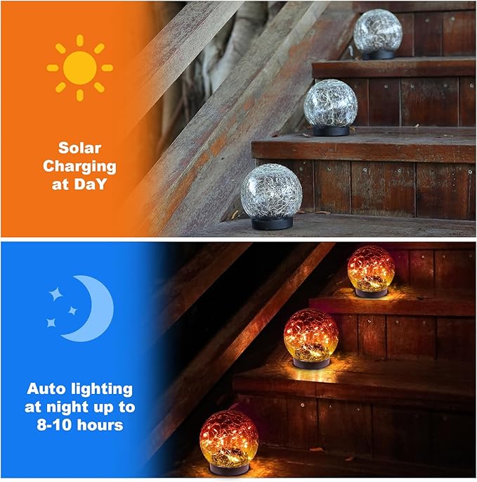 Solar Globe Lights Outdoor Waterproof-Solar Balls-Solar Garden Lights-Solar Orbs for Outside 4 Pack Cracked Glass Ball for Lawn Patio Yard Backyard Decorations, DS-XBQ-1-1-1