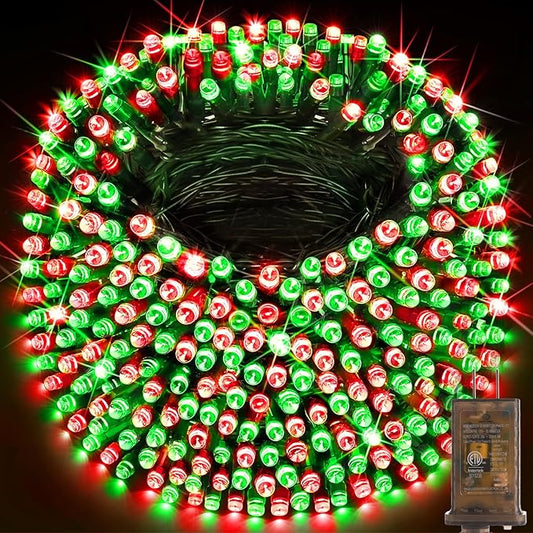 KNONEW 403FT 1000 LED Christmas String Lights Outdoor Green Wire Fairy Light 8 Modes & Timer Plug in Waterproof LED String Lights for Xmas Yard Tree Wedding Party Holiday Decorations (Red and Green)