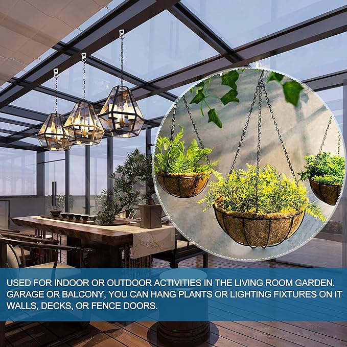 Ceiling Hooks for Hanging Plants (2 PCS),White, Heavy Duty Metal Plant Hooks for Ceilings, Screw-in Hooks for Hanging Birdfeeders, Lamps, Planters, Outdoor Decorative Hooks up to 33 lbs.