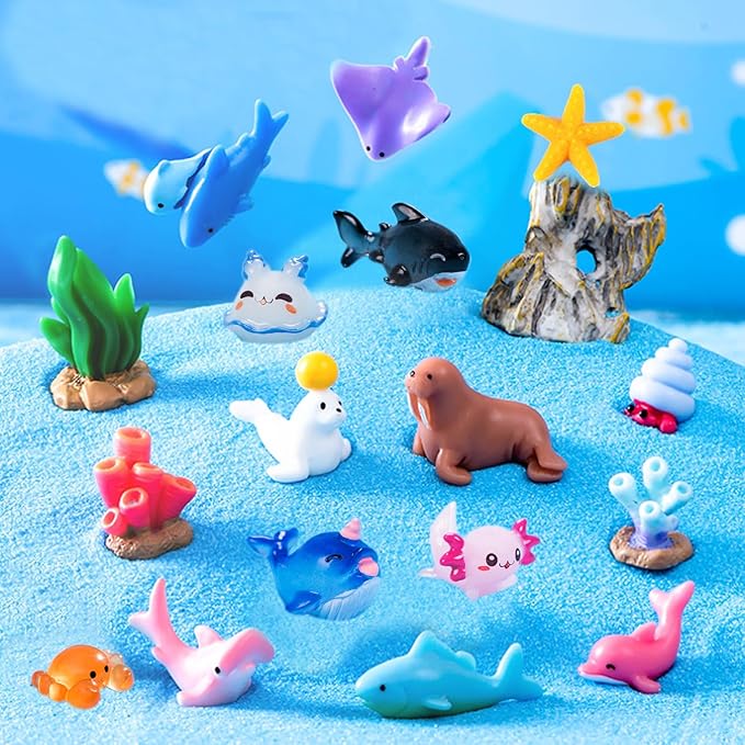 45 Pcs Mini Ocean Resin Animals Marine Miniature Animals Figurines Tiny Sea Animals Small Plastic Animals Micro Aquarium Ornaments Décor for DIY Fish Tank Fairy Garden Dollhouse Accessories