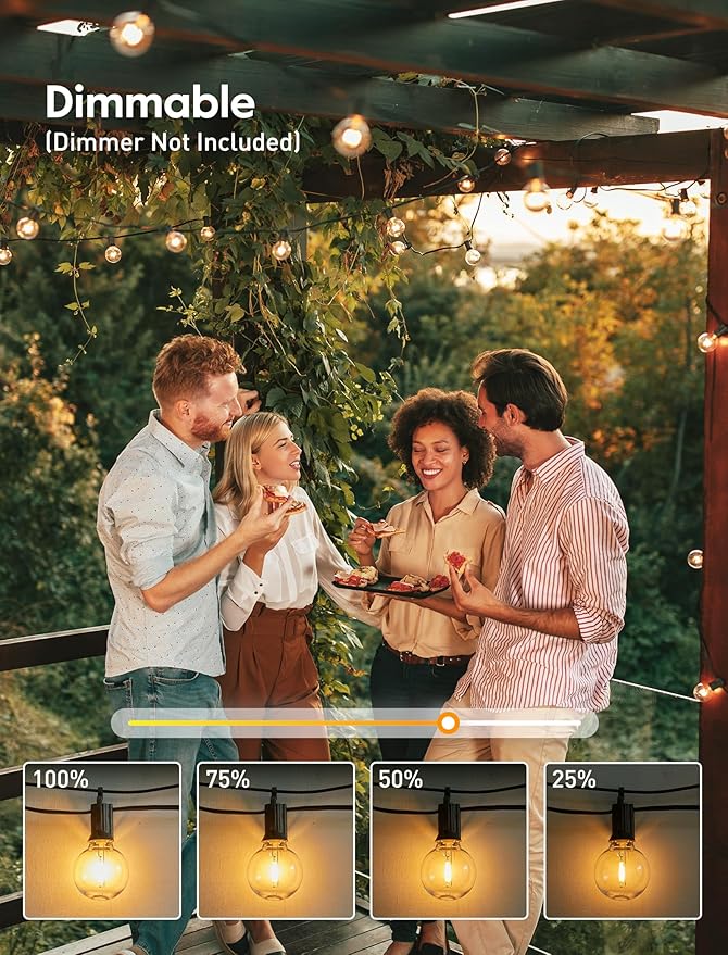 Outdoor String Lights 60 Feet G40 Globe Patio Lights with 32 Edison Shatterproof Bulbs(2 Spare), Waterproof Connectable Hanging Christmas Light for Backyard Porch Balcony Party Xmas Decor