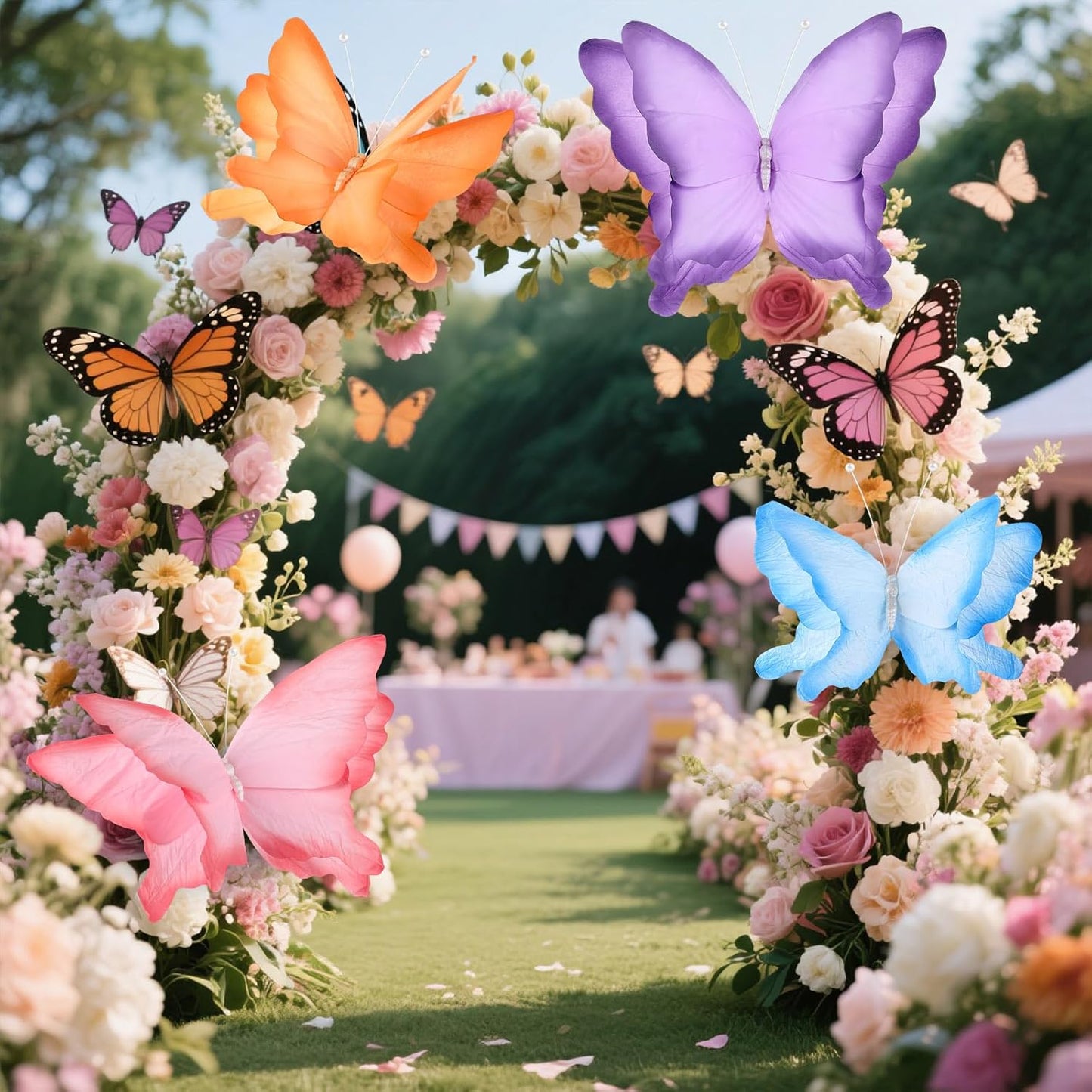 Havawish 4 Pcs Gaint Butterfly for Party Decorations 19.7"/ 11.81" 3D Crepe Paper Hanging Large Butterfly for Women, Flower Paper Party Decorations for Spring Wedding Birthday Garden Nursery Decor