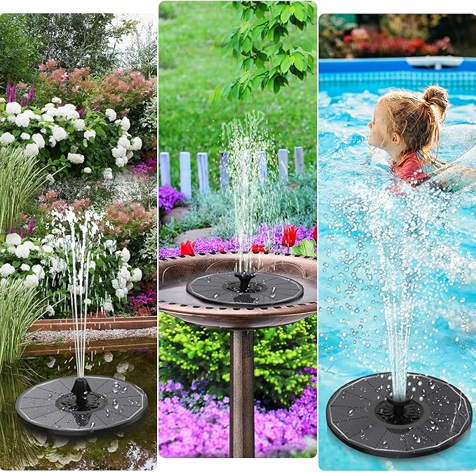 Solar Fountain with 2000 mAh Battery Backup Works in Cloudy, Glass Solar Powered Bird Bath Fountains with 7 Nozzles, 3.5 W Solar Fountain Pump for Birdbath,Garden, Outdoor, Pond (Black)