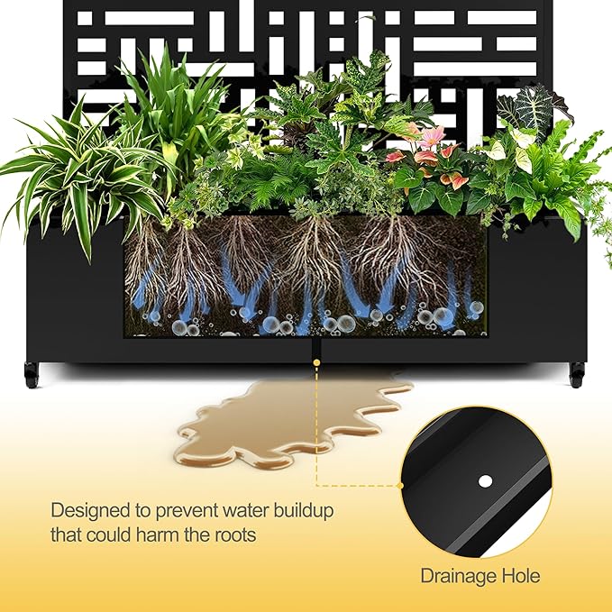 Raised Garden Bed with Trellis and Wheels,73"x47"x16" Metal Raised Garden Bed,Black Modern Metal Planter with Climbing Trellis for Vines & Vegetables