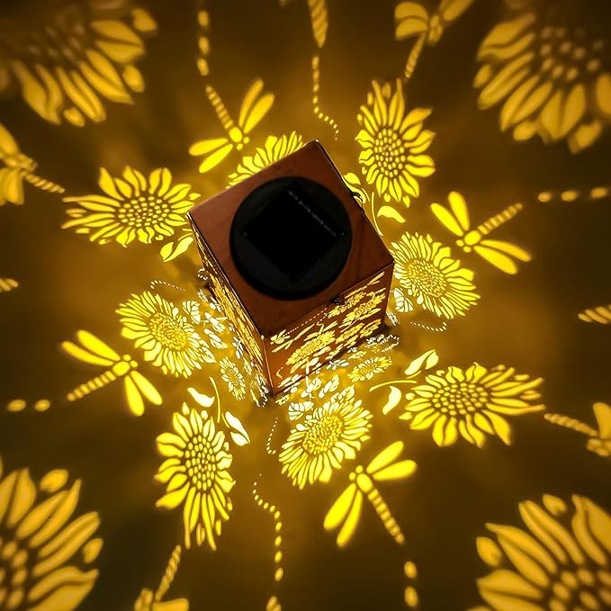 Solar Lanterns Outdoor Hanging Dragonfly Lantern Waterproof Decor Garden Metal LED Sunflower Christmas Lights Gifts for Mom Grandma Women Decorative Patio,Yard,Lawn,Balcony,House