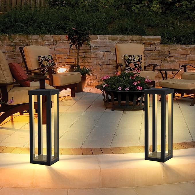 Solar Patio Floor Lamp Outdoor, 4 Pack Solar Landscape Path Lights with 3 Light Modes, Garden Decorations Waterproof 12H Endurance Cordless Landscaping for Porch Lawn Yard Backyard (Black)