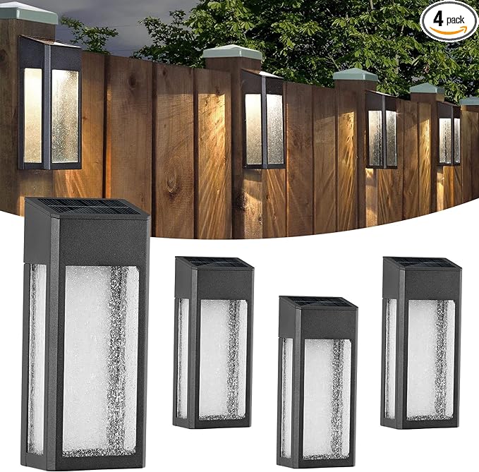 Solar Outdoor Lights, Metal Seeded Glass Auto On/Off Waterproof Solar Wall Warm/Color Changing Solar Lights for Wall Fence Patio Yard Porch Garden Decor,4 Pack
