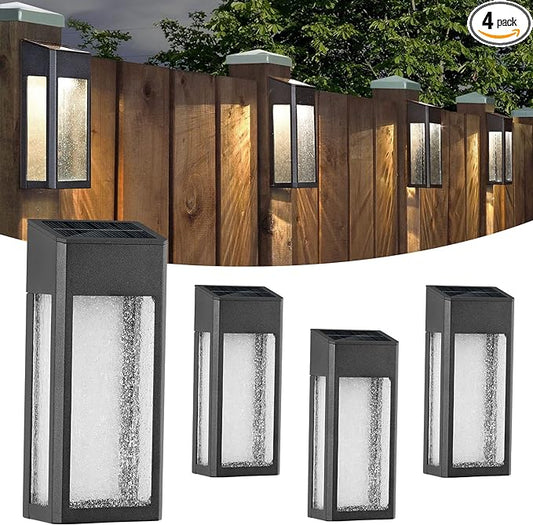 Solar Outdoor Lights, Metal Seeded Glass Auto On/Off Waterproof Solar Wall Warm/Color Changing Solar Lights for Wall Fence Patio Yard Porch Garden Decor,4 Pack