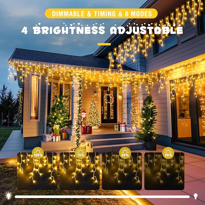 JMEXSUSS 800 LED Icicle Lights for Outside, Icicle Christmas Lights Outdoor, Warm White Christmas Lights for House Holiday Party Wedding Christmas Decorations