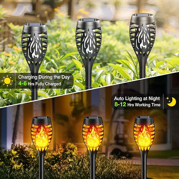 Solar Outdoor Lights, 10 Pack Solar Torch with Flickering Flame Waterproof, Solar Powered Garden Light, LED Flame Pathway Torches Lights for Yard, Patio, Outside Landscape Décor