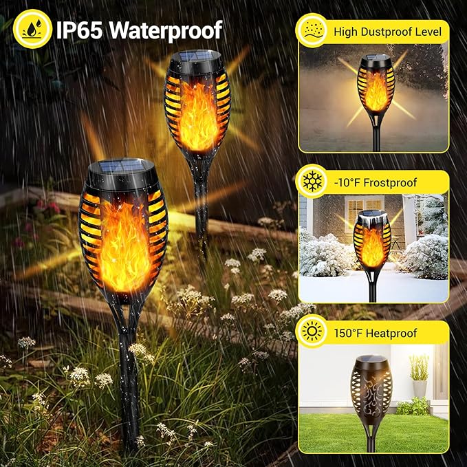 Solar Lights Outdoor, Upgraded 10 Pack Solar Torch Lights Outdoor Flickering Flame for Garden Decor, Waterproof Outdoor Lights Solar Powered, Tiki Torches for Outside Yard Patio Pathway Decor