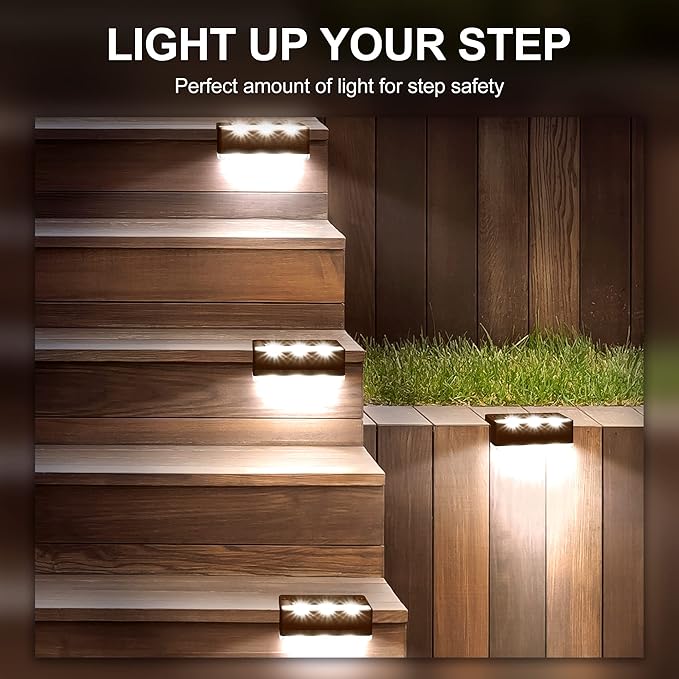 SOLPEX Solar Fence Lights, 6 LEDs Solar Lights Outdoor Waterproof Solar Powered for Deck, Stair, Front Porch, Balcony, Walkway, Garden, Yard, Patio, Pool Decor, IP65 Waterproof (16 Pack, Cold White)