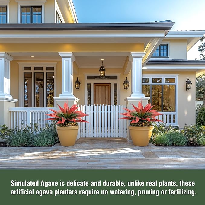 Artificial Agave Plants,Large UV Resistant Fake Agave Planters for Indoor and Outdoor Decorating Artificial Plants for Outdoors Fake Plants 2Pack, 28" Red