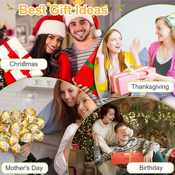 Solar Garden Lights Outdoor, 4 Pack 24-Head Artificial Flowers Solar Lights, IP65 Waterproof Garden Decoration for Yard Patio Path Cemetery Grave, Gifts for Mom Women Bithday Mother's Day-Auto ON/Off