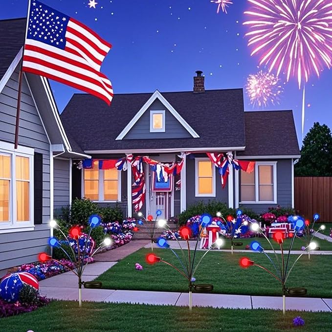 OZS 8pack Solar American Flag Lights - 4th of July Solar Garden LED Outdoor Waterproof Firefly Light for Memory Day, Independence Day, National Day Decoration (Red White Blue)