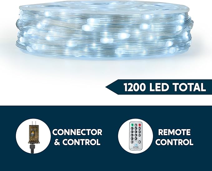 Joiedomi 1200 LED Christmas String Lights Outdoor,394FT Cool White Fairy Light with Remote 8 Modes Timer, Plug in PVC Clear Wire Lighting Decor with Reel for Indoor Dorm Classroom Bedroom Holiday