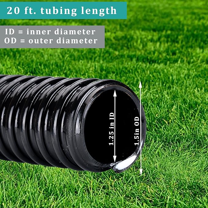 Pond Tubing ID 1 1/4” × 50ft Black Corrugated Flexible Reinforced Waterfall Pond Tube Sump Pump Hose, Non-toxic & Kinkproof (50 ft, 1 1/4" ID)