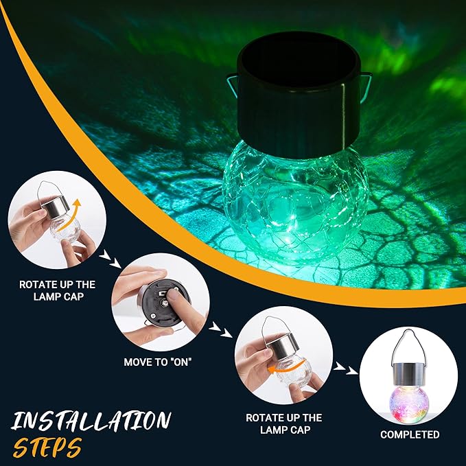 GIGALUMI 16 Pack Solar Outdoor Lights, Solar Hanging Lights for Christmas Decoration-Cracked Glass Solar Lights Outdoor Waterproof for Garden, Yard, Fence, Tree(Color Changing)