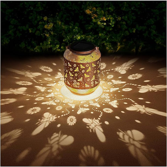 Solar Lanterns Outdoor Waterproof Bee Garden Decor Birthday Gifts for Women Mom Grandma Hanging Solar Lights Metal Lantern Decoration Outside for Yard, Patio, Backyard, Porch
