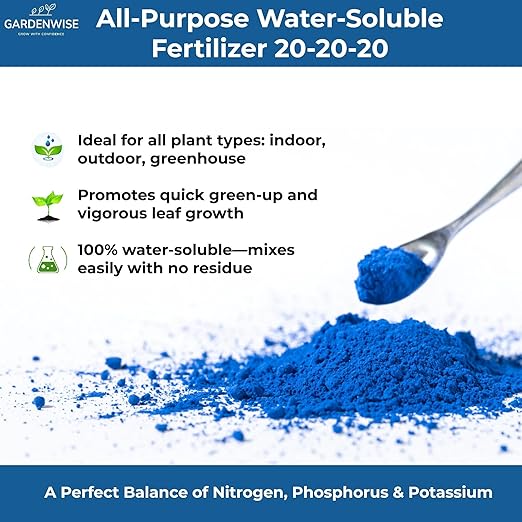 20-20-20 Water-Soluble Fertilizer – Powder for Liquid Plant Food for Indoor & Outdoor Plants, Orchids, Vegetables, Lawns, Flowers – 20 20 20 Fertilizer (8 oz)