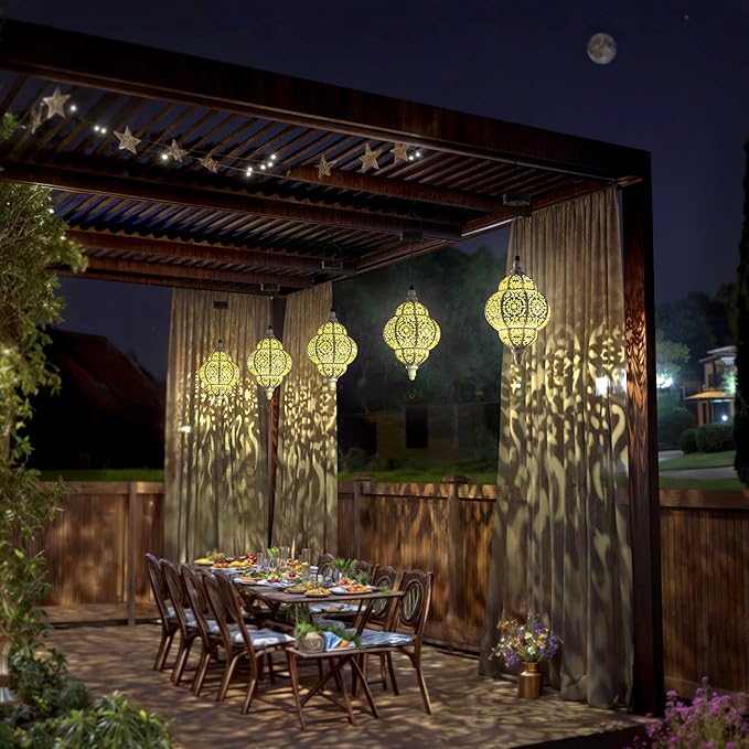 Hanging Solar Lights Outdoor Garden Decor Solar Lantern Waterproof Plastic Moroccan Outdoor Decorations for Patio Pathway Yard Backyard Garden Decorative (2, White)