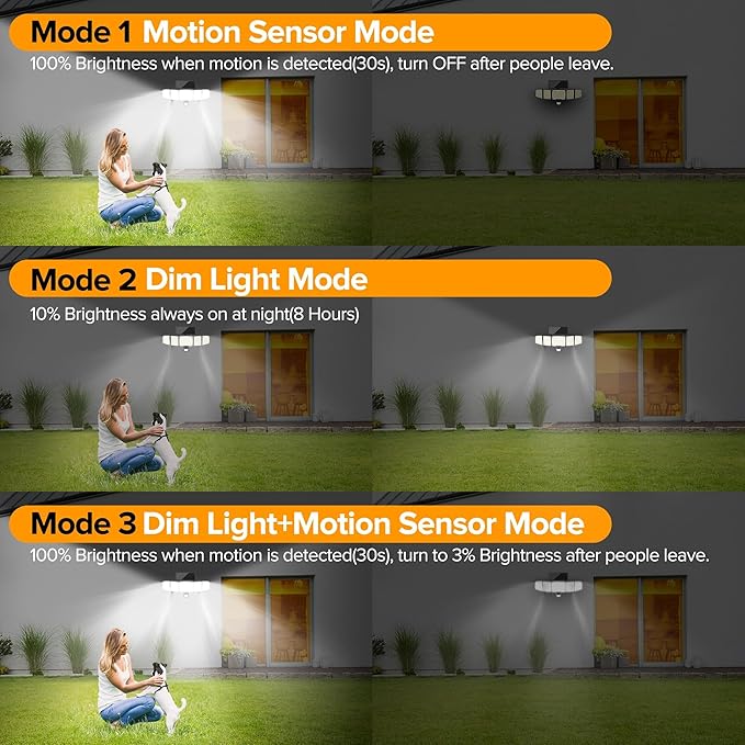 UME Solar Outdoor Lights 620 LED 4500LM, IP65 Waterproof Motion Sensor Outdoor Lights, 5 Heads Solar Security Flood Light 270 Wide Lighting Angle with 3 Modes for Garden Patio Yard - 2 Pack