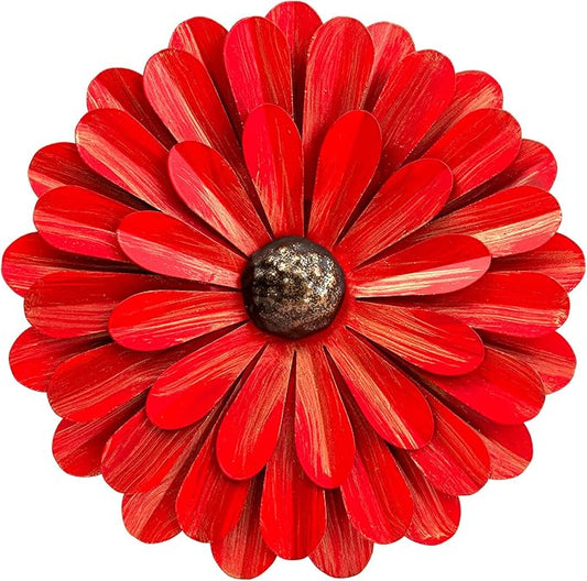 EASICUTI Red Metal Flowers Wall Decor Metal Wall Art Decorations Hanging For Indoor Outdoor Home Bathroom Kitchen Room Bedroom Living Room Garden Patio Porch 12 Inch