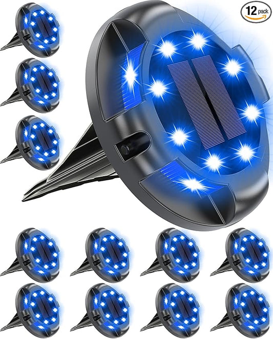 Biling Solar Pathway Lights Outdoor Uplight Sidelight, 12 Packs Blue Bright Solar Ground Lights Walkway Lights Waterproof Solar Deck Lights for Yard Walkway Garden Halloween Decorations