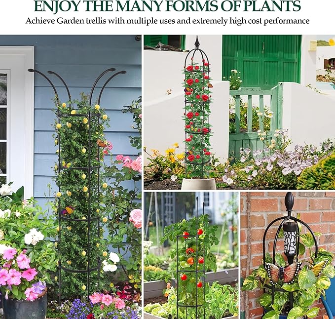 Garden Obelisk Trellis for Climbing Plants Outdoor, 6.6ft Tall Rustproof Coated Metal Plant Support with Garden Twist Tie (1 PK)