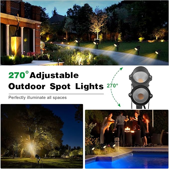 Outdoor Landscape Lighting: 18 CoB LEDs IP65 Waterproof Landscape Lights Plug in, 10W 2700K Warm White Outdoor Spot Lights for Yard Garden Pathway House