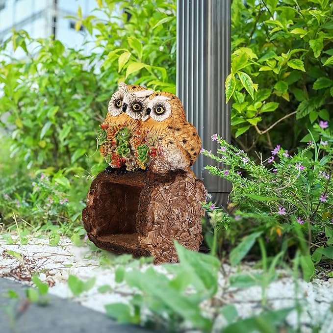 Owl Solar Statues Gutter Downspout Extension Statues Garden Decoration,Animal Resin Statue Outdoor Decor,Downspout Diverter,3"×4" Downspout Extender Diverter Splash Block
