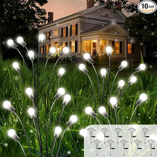 OZS 10pack 80LED Solar Garden Lights - Outdoor, Swaying Lights, Waterproof for Garden Pathway Decoration (Cool White)
