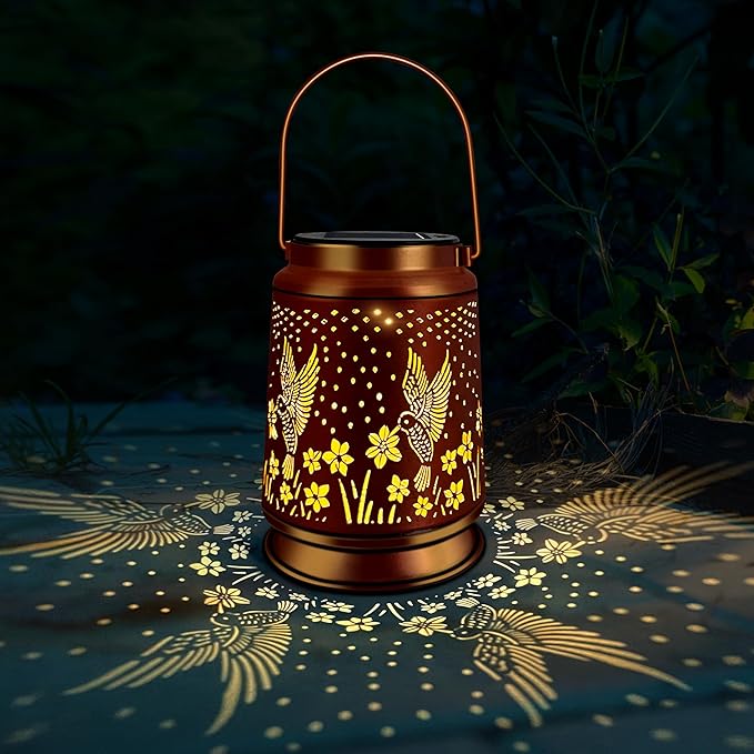 KY&BOSAM Solar Lanterns Outdoor Waterproof Hummingbird Garden Decor Birthday Gifts for Women Mom Grandma Hanging Solar Lights Outdoor Metal LED Lantern Outside for Yard Patio Backyard Porch Pathway