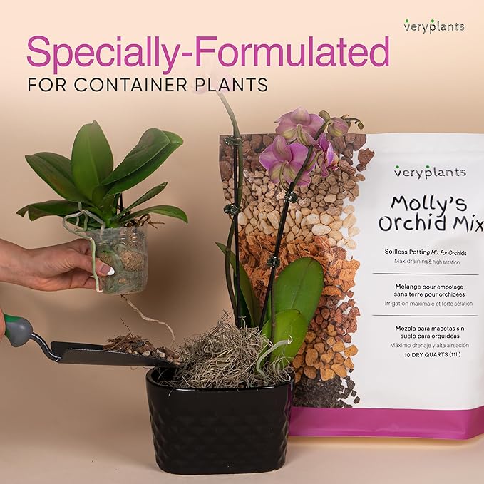Molly's Orchid Mix - Premium Soilless Potting Mix for Orchids - Contains Bark, Coco Chips, Akadama, Pumice, Lava Rock, 11 Liters