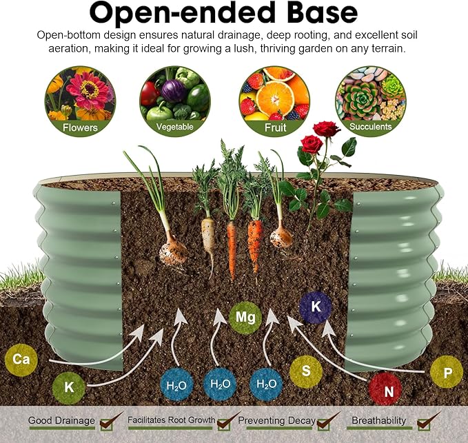 4x2x2ft Oval Galvanized Raised Garden Bed Kits Outdoor Large Metal Modular Planter Box 9-in-1 Raised Beds for Gardening,Vegetables,Fruits,Flowers & Herbs (Green)