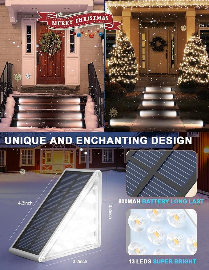 LED Solar Step Lights Stair Light Solar Deck Lights IP67 Solar Decoration Lights for Yard, Patio, Garden, Walkways, Front Door, Pathway, Driveway, Porch 6PK