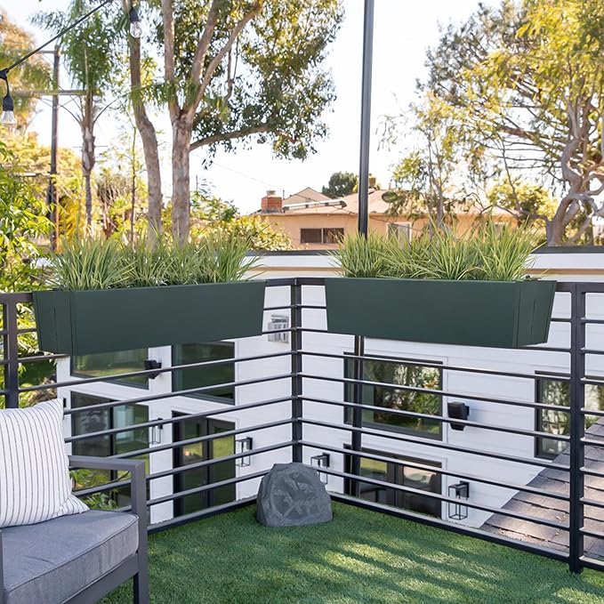 2 Pack Metal Railing Planter Box, 30 Inch Balcony Planters with Adjustable Brackets, Large Hanging Planters for Outdoor Fence Deck