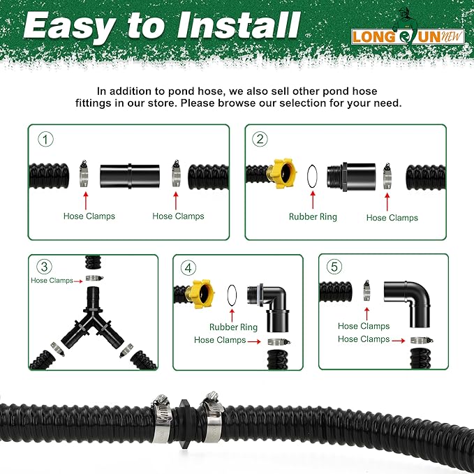 Kinkproof 1.5" Flexible PVC Pond Tubing, 26.9 Ft Length, Corrugated Hose for Connecting Pond Components, Waterfalls, Filters & More, Black