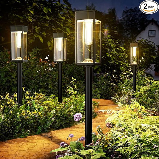 Solar Pathway Lights Outdoor, 2 Pack Bright Solar Lights Outdoor, IP65 Waterproof Solar Garden Lights, Solar Powered Landscape Lighting for Yard Patio Walkway Driveway Pathway (Warm White)