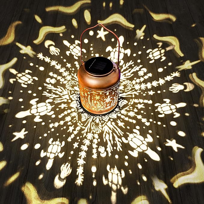 Outdoor Solar Lantern Ocean Element Waterproof Decorative Light Hanging Solar Light for Patio, Balcony, Backyard, Porch, Can be Used as a Gift for Mom and Grandma (Underwater World)