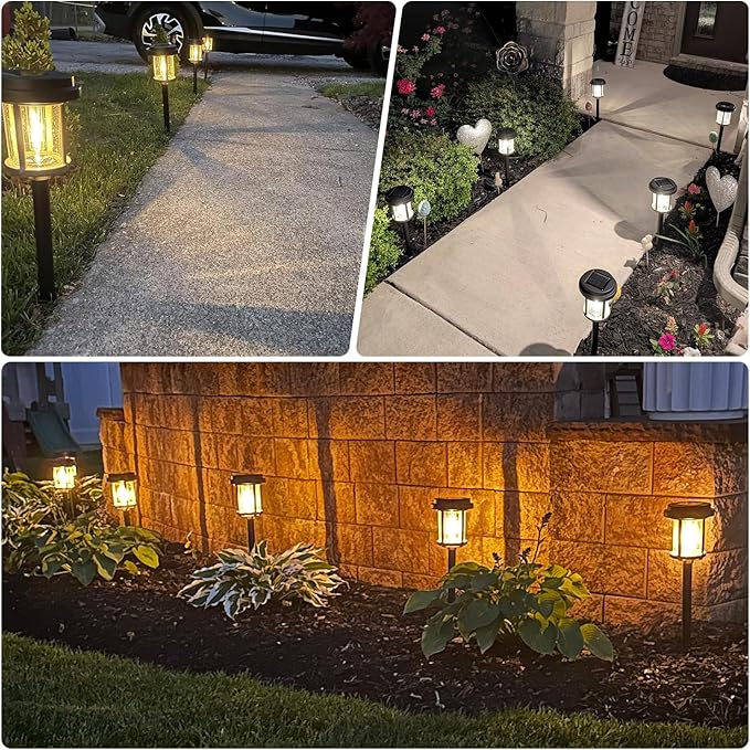 XMCOSY+ Solar Pathway Lights, 20 LM Bright Solar Light Outdoor, Waterproof Seed Glass & Metal Solar Powered Garden Lights, Outside Solar Lights for Yard Lawn Landscape Walkway(Black & Grey)