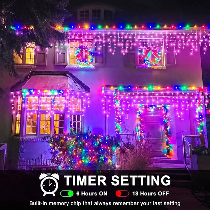 Christmas Icicle Lights Outdoor, 66Ft 640 LED Icicle Lights for Outside with 8 Modes Timers, Waterproof Plug in Twinkle String Light for House Yard Eave Patio Party Holiday Decorations, Pink