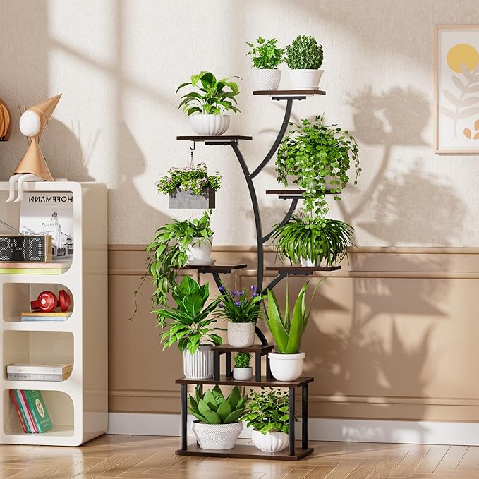 Plant Stand Indoor, 8 Tiered 64" Tall Plant Stands with Grow Lights, Metal Plant Shelf for Multiple Plants, Corner Plant Stand, Modern Home Decor for Living Room, Patio