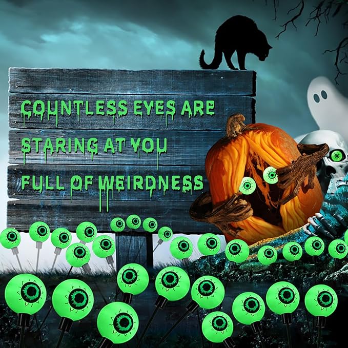 Aogist Halloween Decorations Eyeball Swaying Firefly Light Bright Long Standby Time Waterproof Outdoor Lights for Beautiful Spaces Garden Yard Lawn Pathway Porch Party Decor(Green, 4 Pack-24 LEDs)