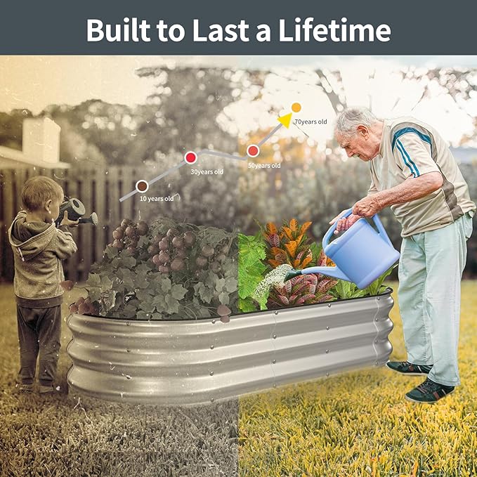 Kesfitt Raised Garden Bed Kit,Outdoor Galvanized Planter Raised Boxes with Safety Edging and Gloves,Large Metal Raised Garden Beds for Gardening Vegetables,Fruits,Flower(5x2x1FT)