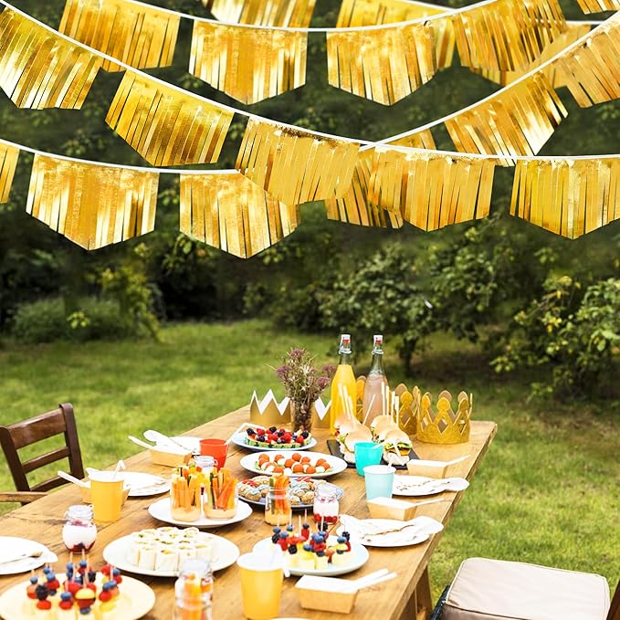Gold Tassel Banner Double Sided Metallic Fabric Pennant Bunting Flag Garland for Graduation Birthday Anniversary Bachelorette Engagement Wedding Bridal Shower Baptism Hen Party Decorations Supplies